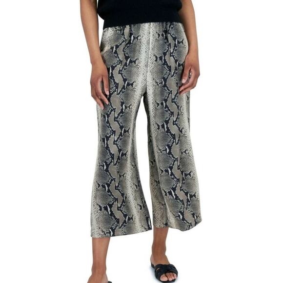 Khaite Mindy Snake Print Python Wide Leg Pants Cropped Silky Stretch Waist L - Picture 1 of 7